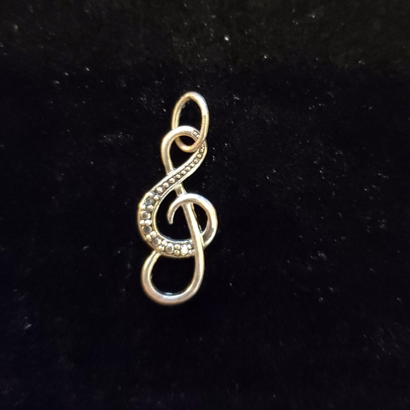 Sterling Silver Diamond G Clef Music Pendant Charm - Picture 2 of 6